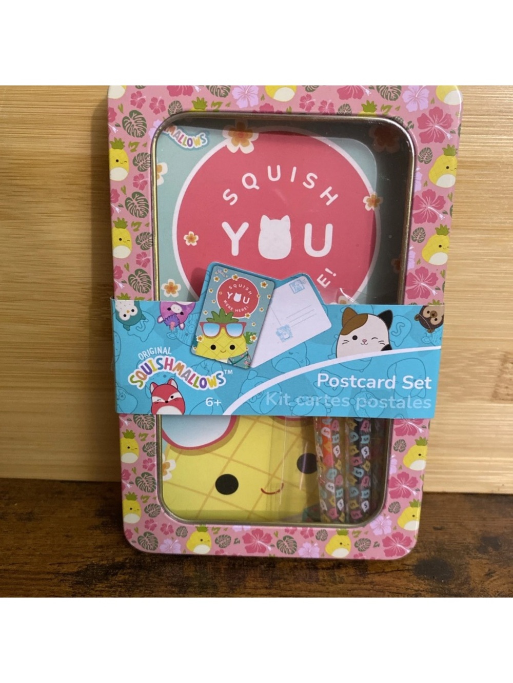 Squishmallows Pineapple Postcard Set 10 Pack Cards, Pen, Stickers & Tin